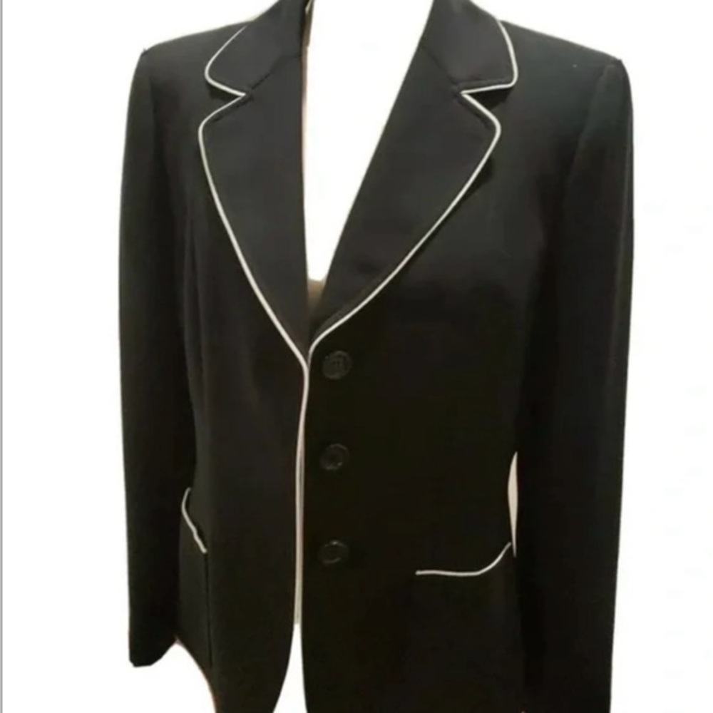 Vintage Tahari Black Blazer with White Trim & patch pockets